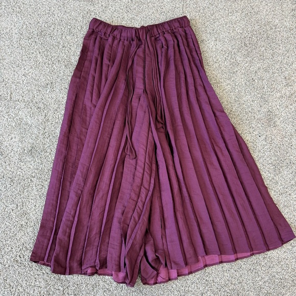 Feather Bone By Anthropologie Pleated Wide Leg Cropped Pants Plum Women’s XS - Picture 4 of 12